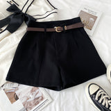 Fongt Pure Color High-Rise Thin Suit Shorts Wide Leg Pants With Belt Woman 2025 Summer