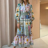 Fongt New Women's Temperament Commuting Print Painted Long-Sleeved Fashion Dress