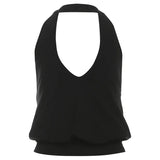 Fongt Trend 2025 Summer New Women's Sexy Temperament V Collar Hanging Neck Short-Term Thin Vest