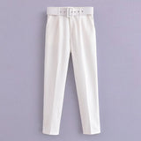 Fongt 2025 New 褶皱 Multi-Colored Harun Pants Casual Solid-Colored Small-Footed Women's Trousers Belt