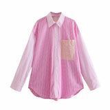 Spring Autumn Women Retro Stripe Printing Simple Style Loose Long Sleeve Basic Shirt Casual Chic