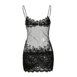 Fongt Women's Sexy Elegant Lace Splicing Sexy Perspective Pull-Up Slinged Dress 2025
