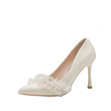 Fongt Gentle Style With Skirt High Heels 2025 New Bridesmaid Shoes With Beads Sharp Tips Single Shoes