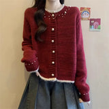 Fongt With A Soft Glutinous Nail Beads Color Short Cardigan Knitted Sweater Women's Spring And Autumn New Loose Chic Top