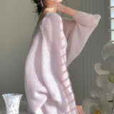 Mohair Temperament Solid color Loose Knitted Cardigans Women's sun protection shirt Women's top-Outfit
