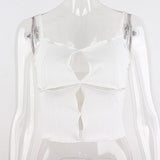 Dark Knitted Gothic Grunge Sexy Camis E-girl Hollow Out Cute Punk Black Crop Tops Harajuku White Women Basic Ruffle