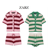 Fongt Homemade New Women's Knitted POLO Shirt Coat Knitted Shorts