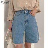 Streetwear Blue Cotton Denim Shorts Jeans Korean Style Summer Half- Length Short Feminino High Waist Biker