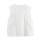 Fongt Spring New Bow Trim With Sleeveless Embroidered Top 7521013