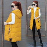 2024 Autumn And Winter New Korean Version Loose Long Cotton Vest Female Thick Warm Hooded Padded Clothes Vest Coat-Outfit