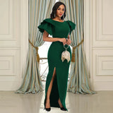 Fongt Sleeveless Lotus Side High Waist Repair In Forked Green High Waist Dress Dress Dress Dress