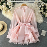 Fongt Chic Top Women's Autumn Dress New Lotus Side Of The Ocean Design Bow Tied With Niche Shirt