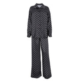 Fongt New Women's Spring Premium Long Sleeve Loose Shirt Trousers Two-Piece Satin Print Suit-Outfit