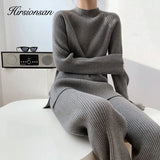 Soft Cashmere Knitted Sets Women 2021 Autumn Winter Casual Two Pieces Sweater and Pants Outfits Solid Tracksuit