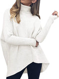Fongt Winter Women Irregular Hem High Collar Jumper Long Sleeve Knit Sweater