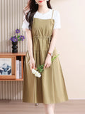 Fongt Comfortable Coloring And Fake Two Dresses 2025 Summer New Casual Comfortable Stitching Design Dress