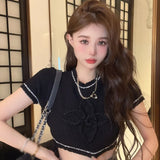 O Neck Korean version Short-Sleeved T-Shirt Women's Knited T Shirt-Outfit