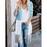 Fongt Clamming Long Knitted Sweater Rainbow Spliced Striped Cardigan Sweater Coat Women's Autumn And Winter