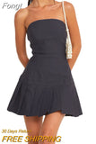 Women Strapless Off Shoulder Tube Short Mini Dress Summer Solid Color Bodycon Black Pleated Dress Female Vestido