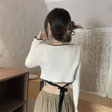 Fongt Back Bottom Top White High-Waisted Short-Sleeved Knitted Shirt Women In Spring And Autumn Strapped Ribbons To A Body-Repair