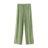 Fongt Women's 2025 Summer New Linen-Blend Striped Shirt Wide-Legged Trousers Set