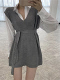 2022 Sleeveless Vest Waistcoat England Style Knitting Oversized Lace Up New Spring Autumn Women Sweaters Tops