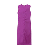 Fongt New Three-Colored Fascling V-Neck Wrinkles Dress