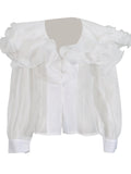Fongt Fashion High-End Feel Top 2025 Autumn New Collar Splicing Lotus Leaf Edge Slim Thin Shirt