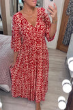 Fongt Summer Explosion Super Fairy V Collar Seaside Holiday Beach Print Loose Dress