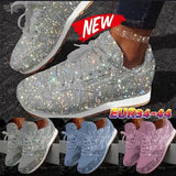 Flat Glitter Sneakers Casual Female Mesh Lace Up Bling Platform Comfortable Plus Size Vulcanized Shoes 2019 Soft