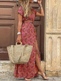Neck Short Sleeve Paisley Print