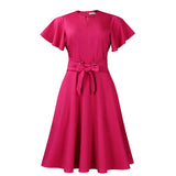 Fongt Women's 2025 Summer Fashion Temperament Solid Color Bonded Short Sleeves Grand Dress