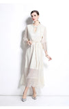 Fongt Luxury Famous Dress Women Spring Diamond Seven-Sleeve Mesh Splicing Design Chic Temperament Dress