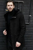 Fongt Long Jacket Fur One-Piece Velvet Jacket Multi-Grain Hooded Men's Coat