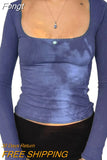Women's Long Sleeve Top Basic Slim Fitted T-Shirt Spring Square Neck Y2k Crop Top Lace Tee Streetwear Female Pullovers T