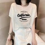 Fongt Shoulder Short-Sleeved T-Shirt Lady Loose Summer New Bamboo Festival Cotton Age-Red-Down Shirt Fashion Casual Top