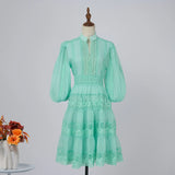 Fongt Dress Eugen Yarn Half-Open Lantern Sleeve Middle Sleeve Dress Lace Lace To Receive Waist Skirt