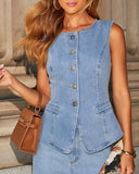 Fongt Selling New Solid Color Loose Fashion Long-Sleeved Denim Set Wide-Legged Trousers