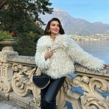 Fongt Winter New Temperament Simple Collar Long-Sleeved Artificial Fur Warm Coat Woman