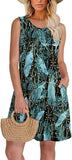 Fongt Women's Casual Round Collar Foldless Pocket Dress