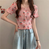 Cherry Short Sleeve T-Shirt Women's Summer Thin Ins Design Small High Waist Short-Sleeveed Knitted Jacket
