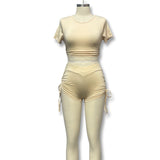 Fongt Two-Piece Women's Hottie Round Neck Short Sleeves Collar Collar Collar Collar Collar Collar Collar Fit Shorts Set