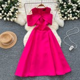 Fongt Elegant Dress Women's Dinner Party Dress Hearty Shoulder V Neck Waist Temperament Elegant Swing