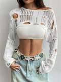 Fongt Spring And Summer New Tuk Hollow Hole Design Knitted Shirt Short Sweater