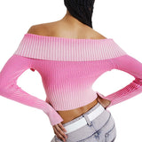 Fongt And Winter 2023 New Gradient Vintage Zipper One-Word Shoulder Lapel Sweater Female 2352-Outfit