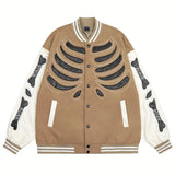Skeleton Graphic Oversized Varsity Jacket-Outfit