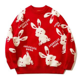 Lamb Fleece Bunny Rabbit Embroidery Sweaters Unisex Couples Thicken Winter O-neck Pullover Goth Streetwear Kawaii