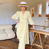 Fongt Early Spring Dress Women's New Mid-Long Dress French Temperament Chiffon Floral Long
