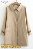 4XL Women's Trench Coat Loose Outerwear Hide Button Windbreaker Female Casual Tops Solid Color Cotton Trench