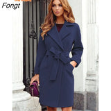 Autumn and Winter Fashion Slim Belt Lapel Woolen Coat Coat Winter Coat for Women Coats and Jackets Women Trench